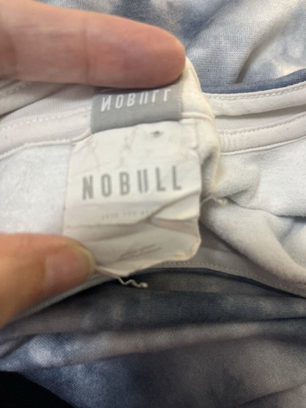 Nobull Women's Blue Tie Dye Crew Neck Sweatshirt Sz L Drop Shoulders Relaxed Log - Picture 8 of 9